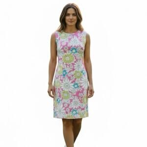 Chadwick’s Floral Pink Sleeveless Sheath Dress Size 6 Pink Blue Green White